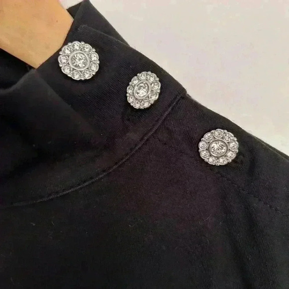 BNWT  Talbots Mock Crew Top in Black with 3 Diamond Style Buttons on Shoulder - Picture 4 of 10